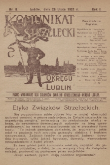 Komunikat Strzelecki Okręgu Lublin : pismo wydawane dla członków Związku Strzeleckiego Okręgu Lublin. R.1, 1921, nr 8