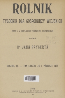 Rolnik : organ c. k. Galicyjskiego Towarzystwa Gospodarskiego. R.45, T.83, 1912, Spis rzeczy