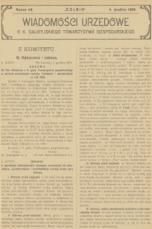 Wiadomości Urzędowe c. k. Galicyjskiego Towarzystwa Gospodarskiego. 1908, nr 49