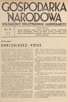 Gospodarka Narodowa : niezależny dwutygodnik gospodarczy. R.5, 1935, nr 12