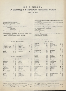 Geologja i Statystyka Naftowa Polski = Géologie et Statistique du Pétrole en Pologne. 1933, Spis rzeczy