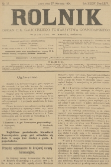 Rolnik : organ c. k. galicyjskiego Towarzystwa gospodarskiego. R.34, T.64, 1901, nr 17