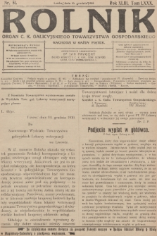 Rolnik : organ c. k. Galicyjskiego Towarzystwa Gospodarskiego. R.43, T.80, 1910, nr 51
