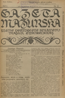 Gazeta Mazurska : pismo poświęcone sprawom Mazur ewangelickich. R.3, 1924, nr 22