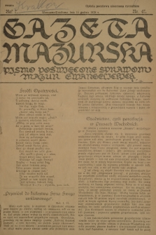 Gazeta Mazurska : pismo poświęcone sprawom Mazur ewangelickich. R.7, 1928, nr 47