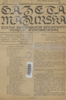 Gazeta Mazurska : pismo poświęcone sprawom Mazur ewangelickich. R.9, 1930, nr 1