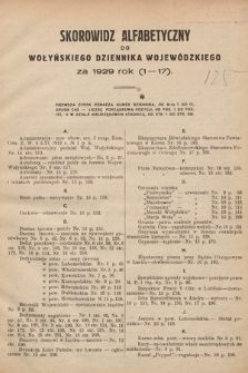 Wołyński Dziennik Wojewódzki. 1929, skorowidz alfabetyczny