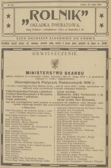 Rolnik: organ Towarzystwa Gospodarskiego. R.52, T.94, 1920, nr 22