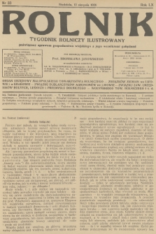 Rolnik : tygodnik rolniczy ilustrowany poświęcony sprawom gospodarstwa wiejskiego z jego wszelkimi gałęziami. R.60, 1928, nr 33