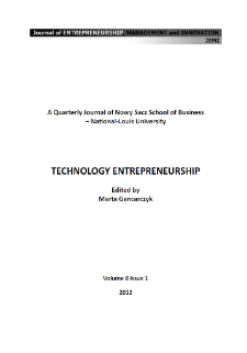 Journal of Entrepreneurship, Management and Innovation : JEMI : a quarterly journal of Nowy Sacz School of Business - National-Louis University. Vol. 8, 2012, iss. 1