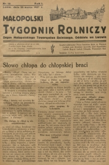 Małopolski Tygodnik Rolniczy : organ Małopolskiego Towarzystwa Rolniczego, Oddziału we Lwowie. R.1, 1937, nr 14