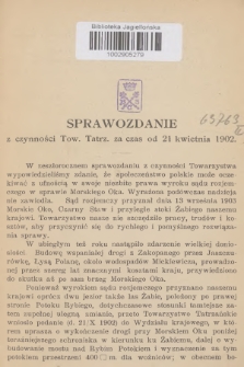 Sprawozdanie z Czynności Tow. Tatrz. za czas od 21 kwietnia 1902