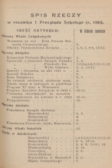 Przegląd Sokoli : organ Związku Towarzystw Gimnastycznych „Sokół". R.1, 1921, Spis rzeczy