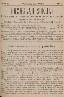Przegląd Sokoli : organ Związku Towarzystw Gimnastycznych „Sokół". R.2, 1922, № 5