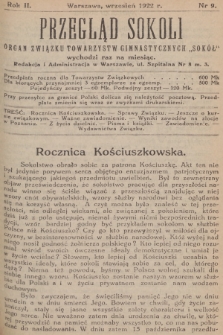 Przegląd Sokoli : organ Związku Towarzystw Gimnastycznych „Sokół". R.2, 1922, № 9