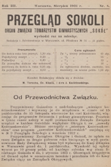 Przegląd Sokoli : organ Związku Towarzystw Gimnastycznych „Sokół". R.3, 1923, № 8