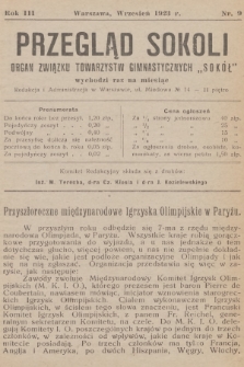 Przegląd Sokoli : organ Związku Towarzystw Gimnastycznych „Sokół". R.3, 1923, № 9