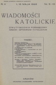 Wiadomości Katolickie : dwutygodnik poświęcony ideom i sprawom katolickim. 1928, nr 9-10