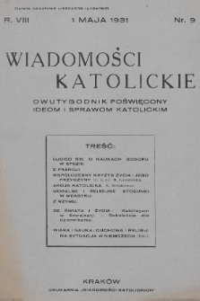 Wiadomości Katolickie : dwutygodnik poświęcony ideom i sprawom katolickim. 1931, nr 9