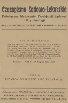 Czasopismo Sądowo-Lekarskie : poświęcone medycynie, psychjatrji sądowej i kryminologji. R.2, 1929, nr 2-3