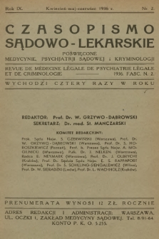 Czasopismo Sądowo-Lekarskie : poświęcone medycynie, psychjatrji sądowej i kryminologji. R.9, 1936, nr 2