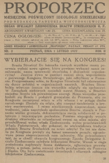 Proporzec : miesięcznik poświęcony ideologji strzeleckiej : organ oficjalny Zjednoczenia Bractw Strzeleckich R. P. R.2, 1927, nr 2