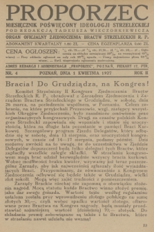 Proporzec : miesięcznik poświęcony ideologji strzeleckiej : organ oficjalny Zjednoczenia Bractw Strzeleckich R. P. R.2, 1927, nr 4