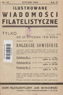 Ilustrowane Wiadomości Filatelistyczne : miesięcznik poświęcony sprawom filatelistyki. R.6, 1936, nr 52