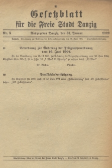 Gesetzblatt für die Freie Stadt Danzig. 1922, Nr. 5