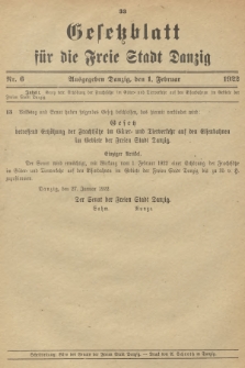 Gesetzblatt für die Freie Stadt Danzig. 1922, Nr. 6