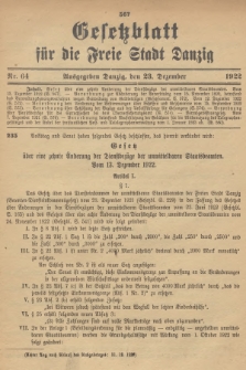 Gesetzblatt für die Freie Stadt Danzig. 1922, Nr. 64