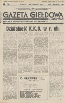 Gazeta Giełdowa i Losowań : tygodnik finansowo-giełdowy i gospodarczy. 1938, nr 36