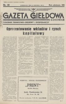 Gazeta Giełdowa i Losowań : tygodnik finansowo-giełdowy i gospodarczy. 1938, nr 39