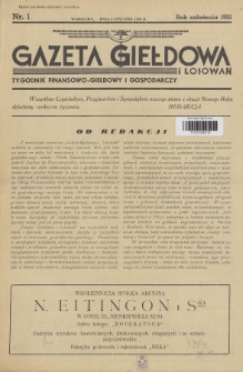 Gazeta Giełdowa i Losowań : tygodnik finansowo-giełdowy i gospodarczy. 1939, nr 1