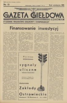 Gazeta Giełdowa i Losowań : tygodnik finansowo-giełdowy i gospodarczy. 1939, nr 12