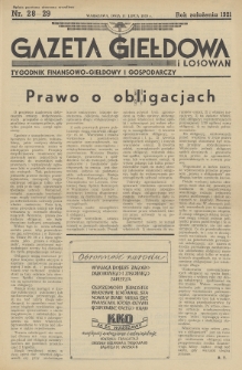 Gazeta Giełdowa i Losowań : tygodnik finansowo-giełdowy i gospodarczy. 1939, nr 28-29
