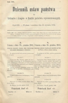 Dziennik Ustaw Państwa dla Królestw i Krajów w Radzie Państwa Reprezentowanych. 1903, cz. 3