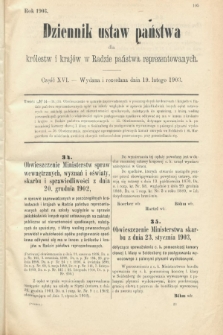 Dziennik Ustaw Państwa dla Królestw i Krajów w Radzie Państwa Reprezentowanych. 1903, cz. 16