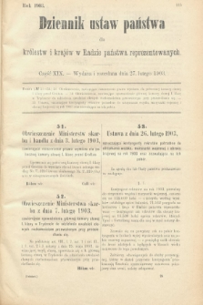 Dziennik Ustaw Państwa dla Królestw i Krajów w Radzie Państwa Reprezentowanych. 1903, cz. 19
