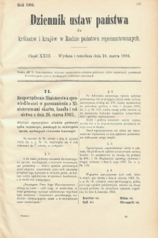 Dziennik Ustaw Państwa dla Królestw i Krajów w Radzie Państwa Reprezentowanych. 1903, cz. 23