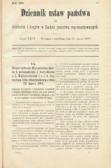 Dziennik Ustaw Państwa dla Królestw i Krajów w Radzie Państwa Reprezentowanych. 1903, cz. 26