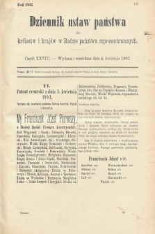 Dziennik Ustaw Państwa dla Królestw i Krajów w Radzie Państwa Reprezentowanych. 1903, cz. 28