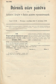 Dziennik Ustaw Państwa dla Królestw i Krajów w Radzie Państwa Reprezentowanych. 1903, cz. 31