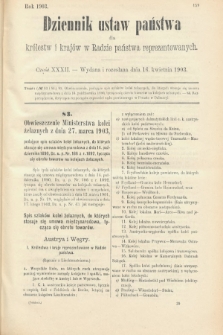 Dziennik Ustaw Państwa dla Królestw i Krajów w Radzie Państwa Reprezentowanych. 1903, cz. 32