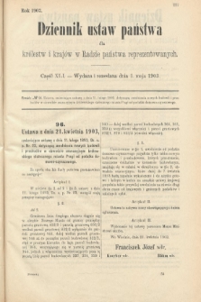 Dziennik Ustaw Państwa dla Królestw i Krajów w Radzie Państwa Reprezentowanych. 1903, cz. 41