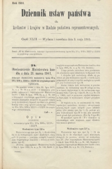 Dziennik Ustaw Państwa dla Królestw i Krajów w Radzie Państwa Reprezentowanych. 1903, cz. 43
