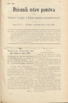 Dziennik Ustaw Państwa dla Królestw i Krajów w Radzie Państwa Reprezentowanych. 1903, cz. 44