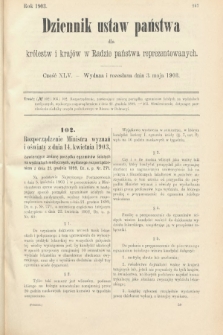 Dziennik Ustaw Państwa dla Królestw i Krajów w Radzie Państwa Reprezentowanych. 1903, cz. 45