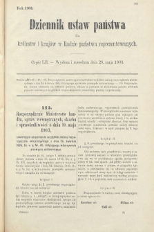 Dziennik Ustaw Państwa dla Królestw i Krajów w Radzie Państwa Reprezentowanych. 1903, cz. 52