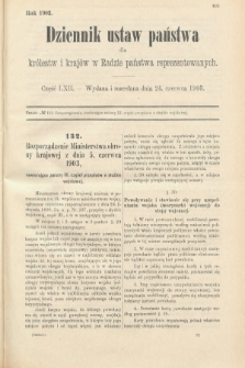Dziennik Ustaw Państwa dla Królestw i Krajów w Radzie Państwa Reprezentowanych. 1903, cz. 62